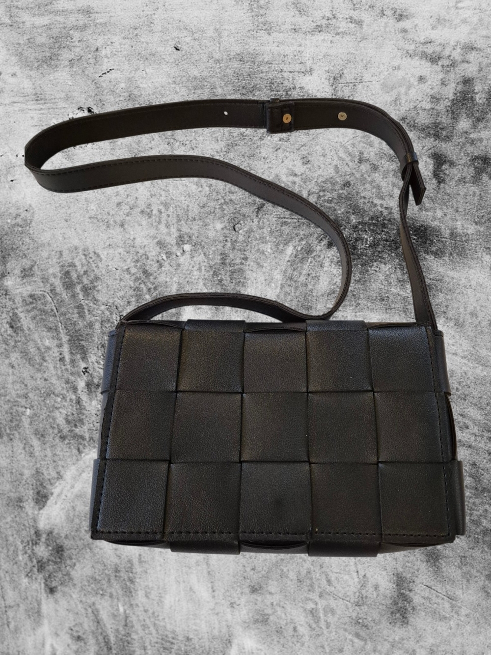 Black Woven PU Leather Crossbody Bag